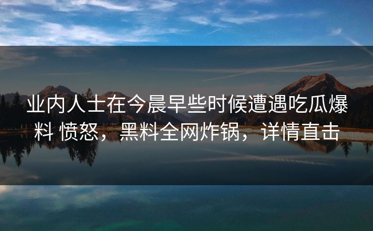 业内人士在今晨早些时候遭遇吃瓜爆料 愤怒，黑料全网炸锅，详情直击