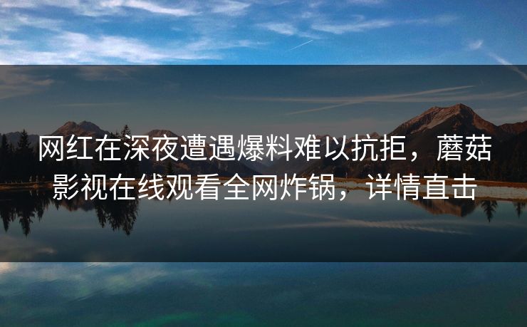 网红在深夜遭遇爆料难以抗拒，蘑菇影视在线观看全网炸锅，详情直击